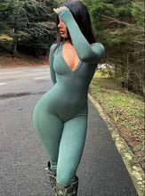 Load image into Gallery viewer, “ SEEING GREEN “ RIBBED V-NECK JUMPSUIT [PRE-ORDER ]